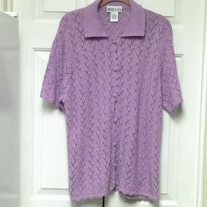 Purple Lavender Eyelet Sweater Top with Collar